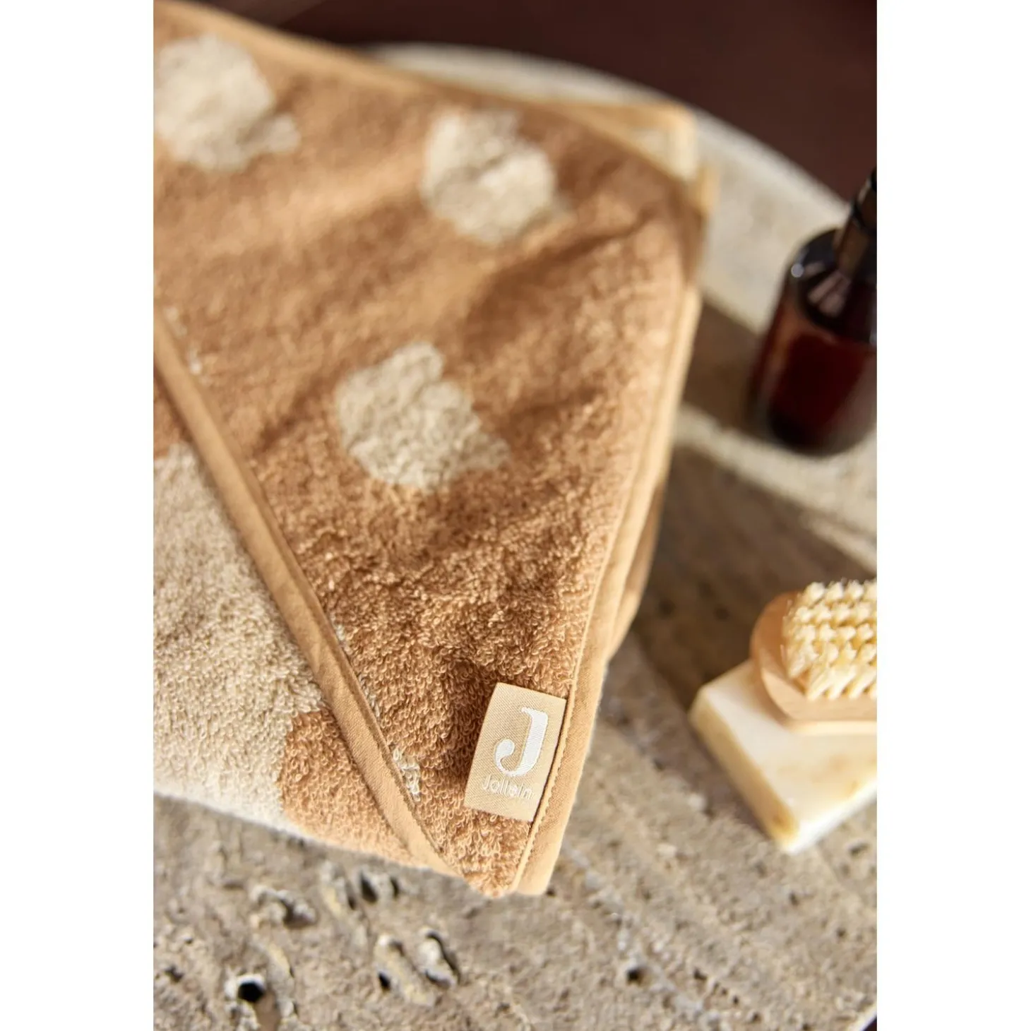 Jollein Cape de Bain Éponge Jacquard Teddy Bear Sand 75x75 cm
