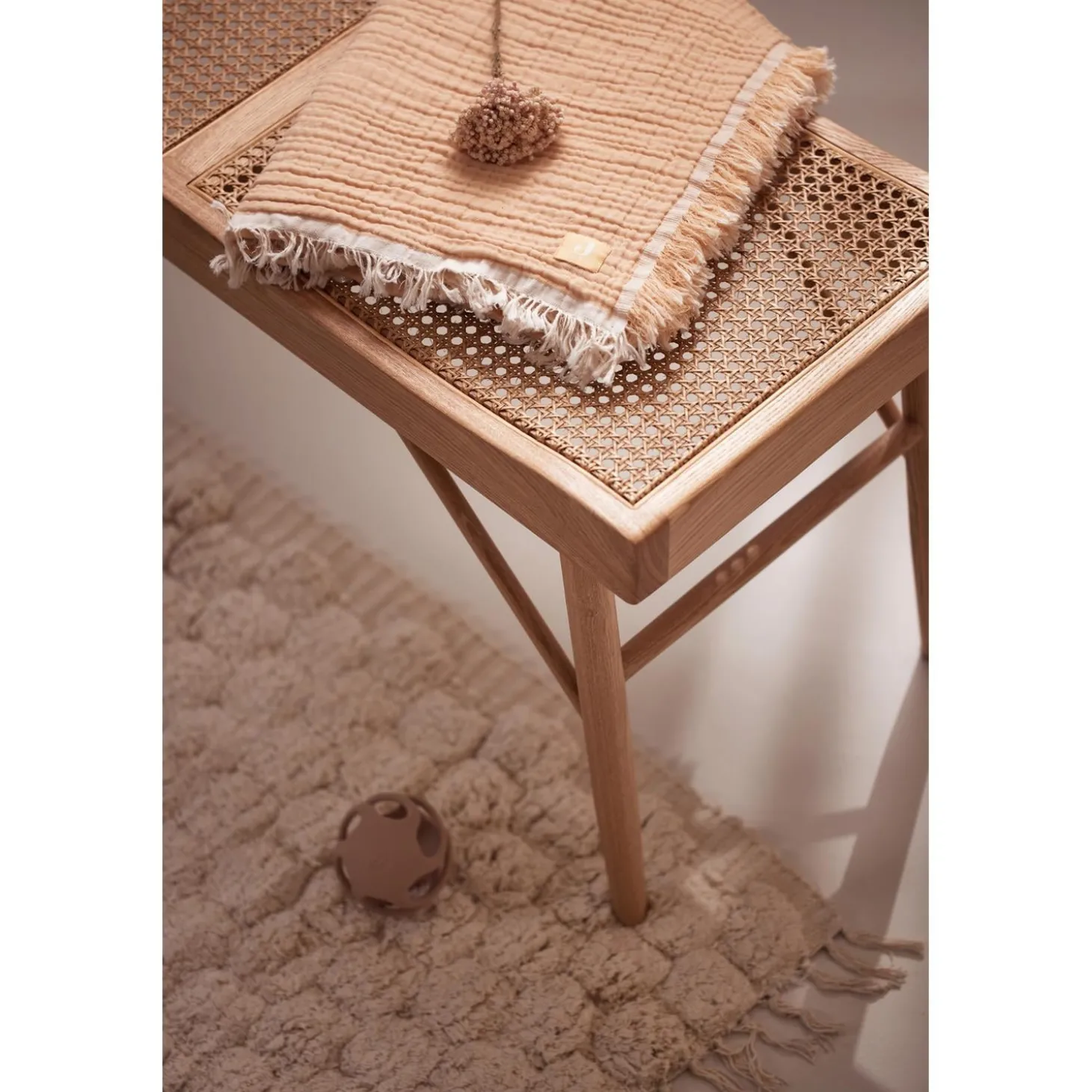 Jollein Couverture Berceau Fringe Stripe Biscuit 75x100 cm