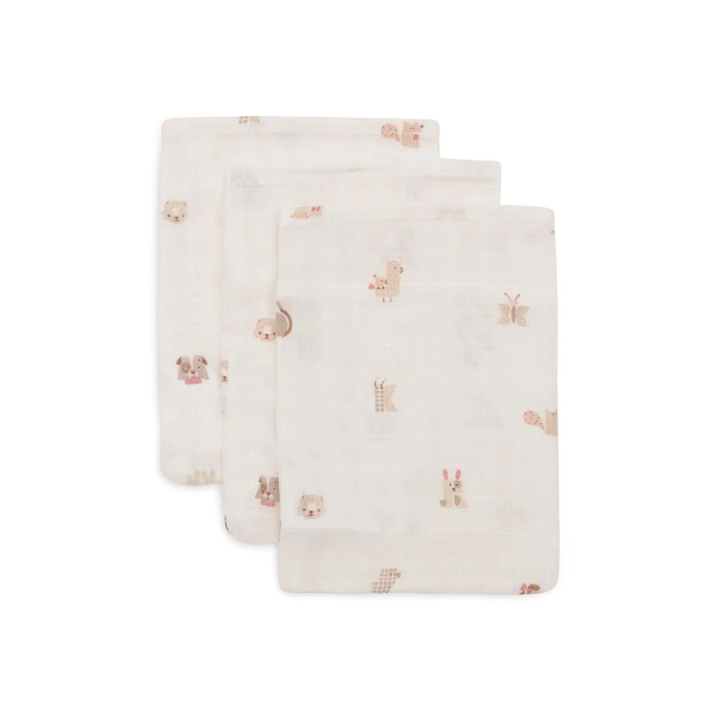 Jollein Lot de 3 Gant de Toilette Gaze de Coton Animal Friends Multicolore 15x20 cm