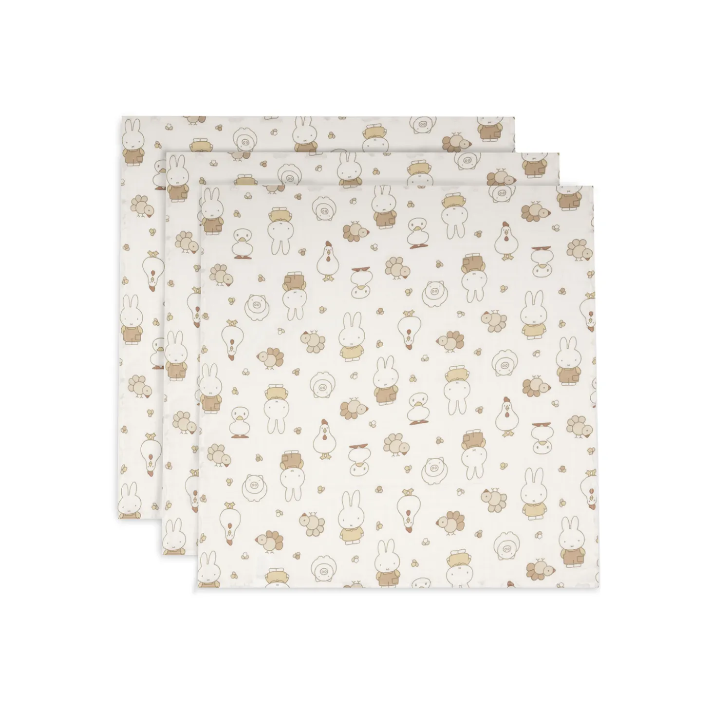 Jollein Lot de 3 Lange Gaze de Coton Small Miffy Family Farm Multicolore 70x70 cm