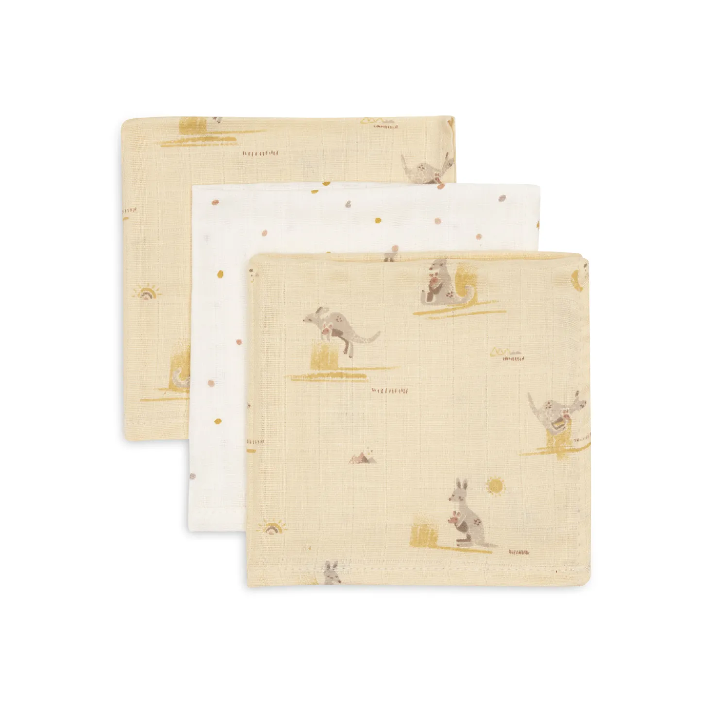 Jollein Lot de 3 Serviette Gaze de Coton Kangaroots Multicolore 31x31 cm