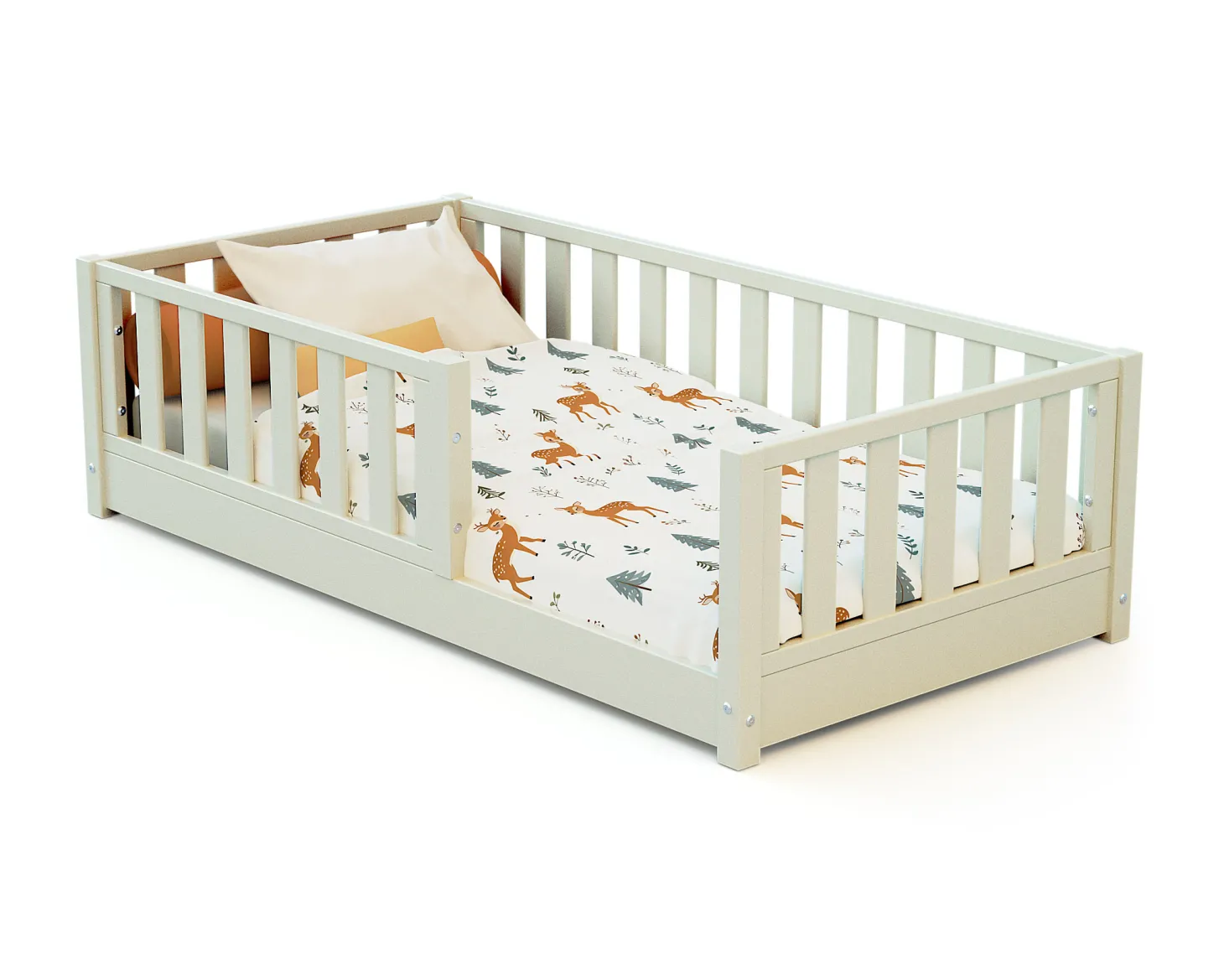 Jurababy Lit évolutif enfant au sol en bois Sonho Blanc Perle 70x140 cm
