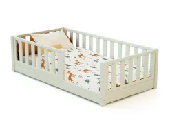Jurababy Lit évolutif enfant au sol en bois Sonho Blanc Perle 70x140 cm