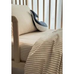 Kadolis Drap housse bébé Percale de Coton Bio Rayé Ambre 70x140 cm