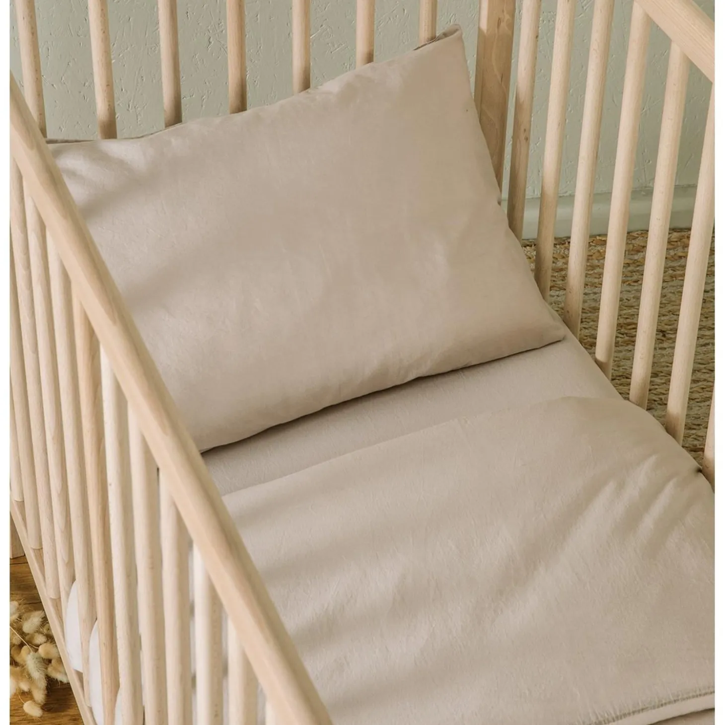 Kadolis Drap Housse Bébé Satin de coton bio lavé Lin 60x120 cm