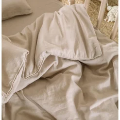 Kadolis Housse de couette Bébé Satin de coton bio lavé Lin 100x140 cm