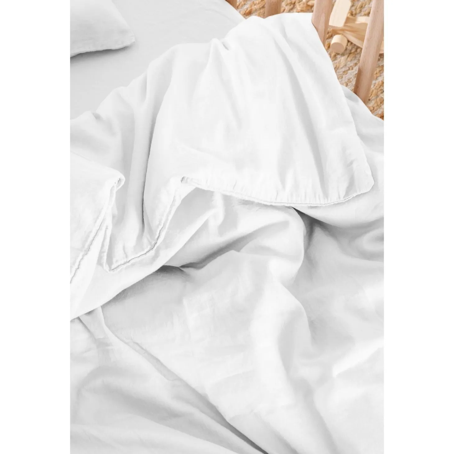 Kadolis Housse de couette Bébé Satin de coton bio lavé Blanc craie 100x140 cm