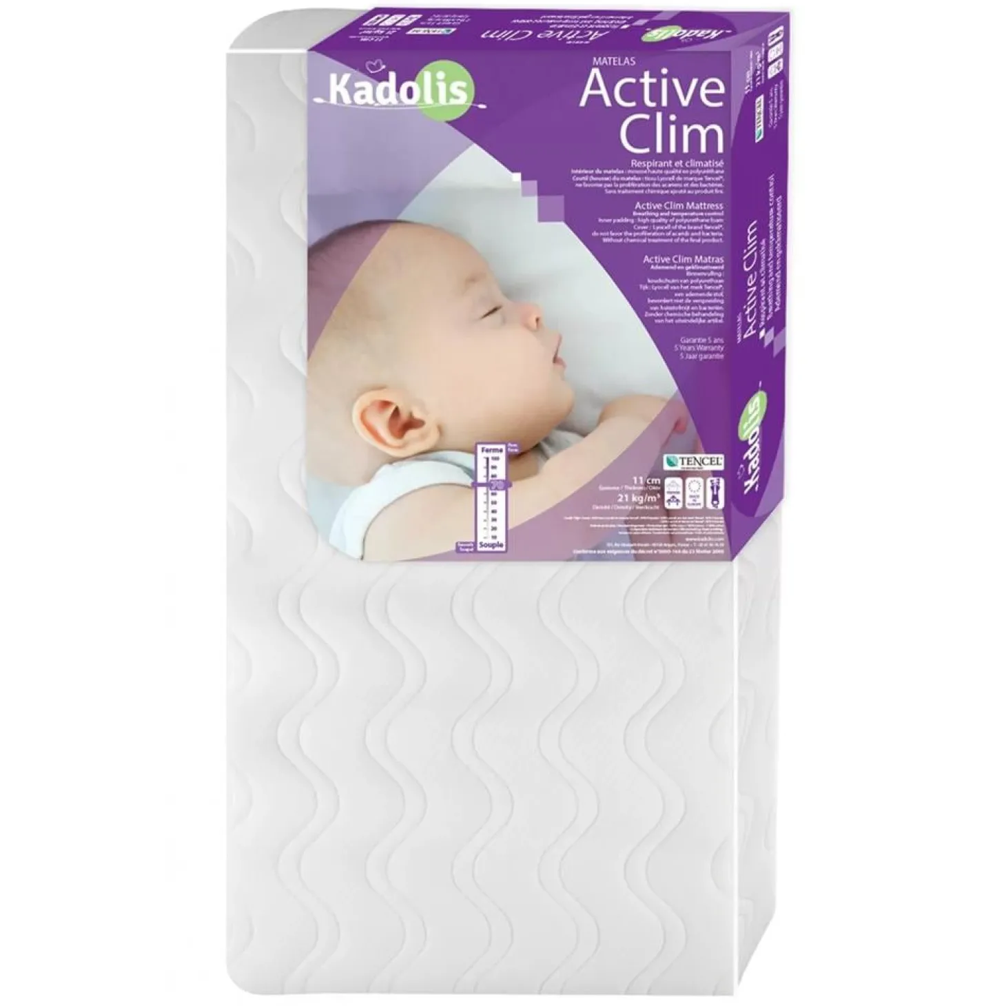 Kadolis Matelas Bébé Tencel Active Clim Blanc 60x120 cm