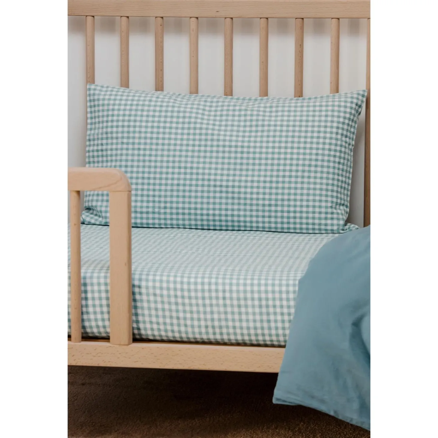 Kadolis Taie d'oreiller Percale de Coton Bio Vichy Vichy Azur 40x60 cm