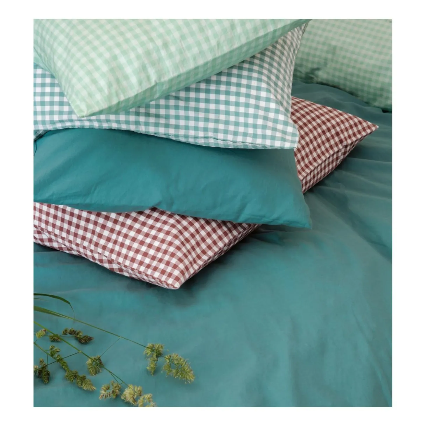 Kadolis Taie d'oreiller Percale de Coton Bio Vichy Vichy Azur 40x60 cm