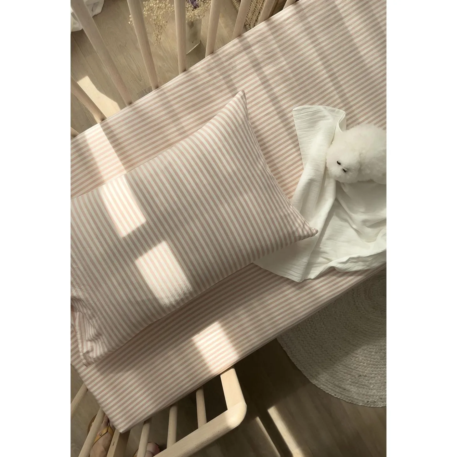 Kadolis Taie d'oreiller Percale de Coton Bio Rayé Peach 40x60 cm