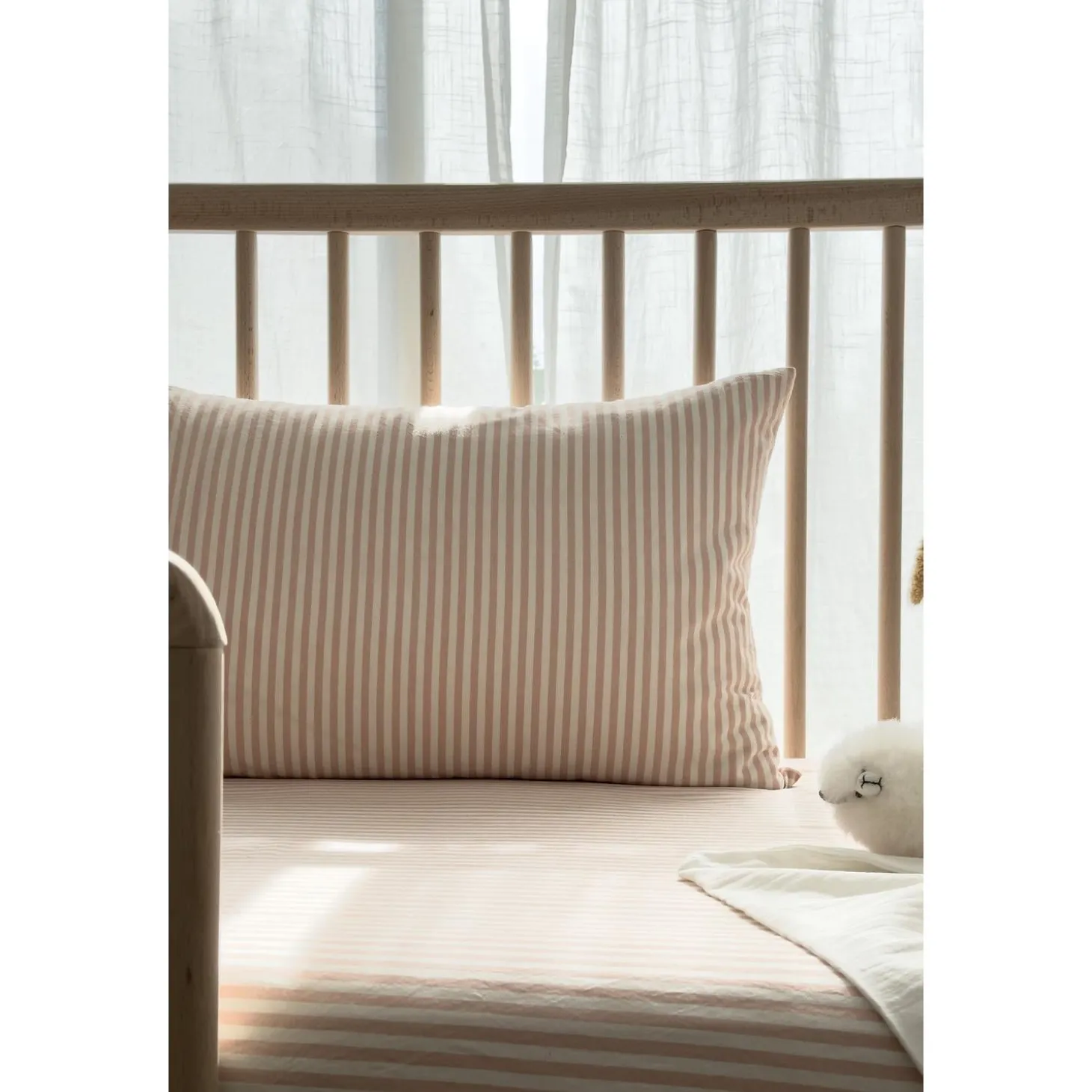 Kadolis Taie d'oreiller Percale de Coton Bio Rayé Peach 40x60 cm