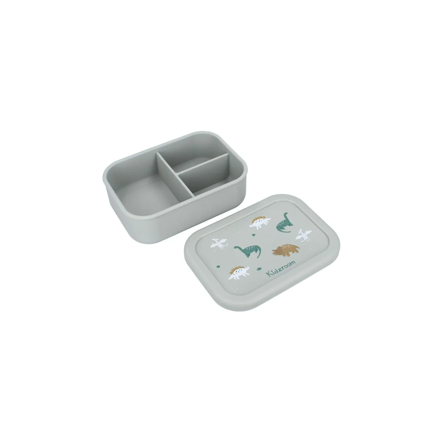 Kidzroom Boîte repas 3 compartiments en silicone Dino Vert