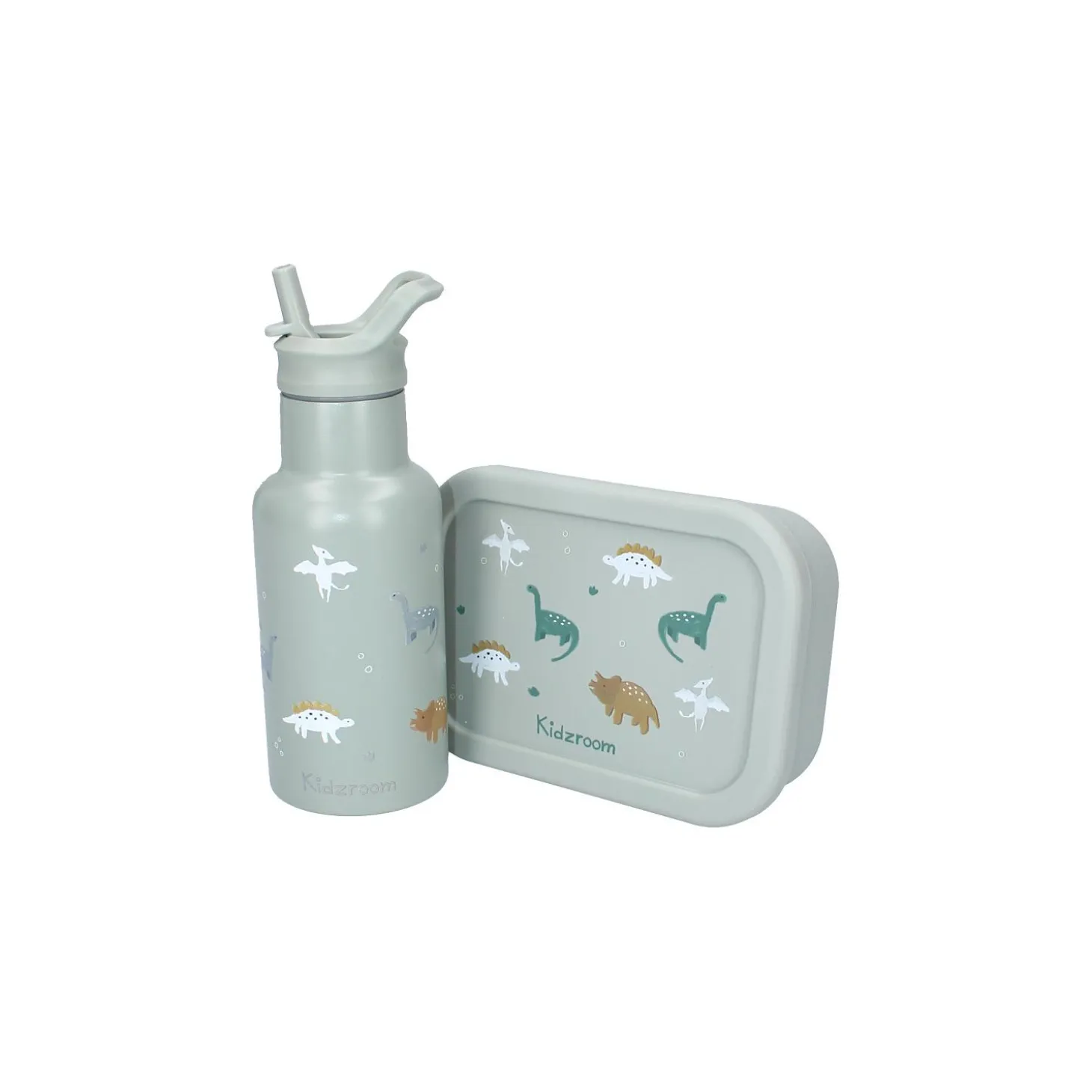 Kidzroom Boîte repas 3 compartiments en silicone Dino Vert