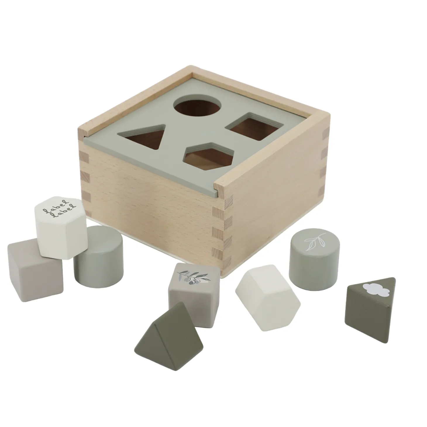 Label Label Boîte à formes en bois Vert Olive
