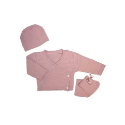 Les Chatounets                    Brassière + Bonnet et Chaussons tricot    Vieux Rose            1 mois