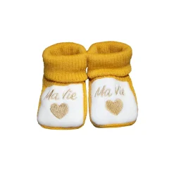 Les Chatounets                    Chaussons tricot    Moutarde            Naissance