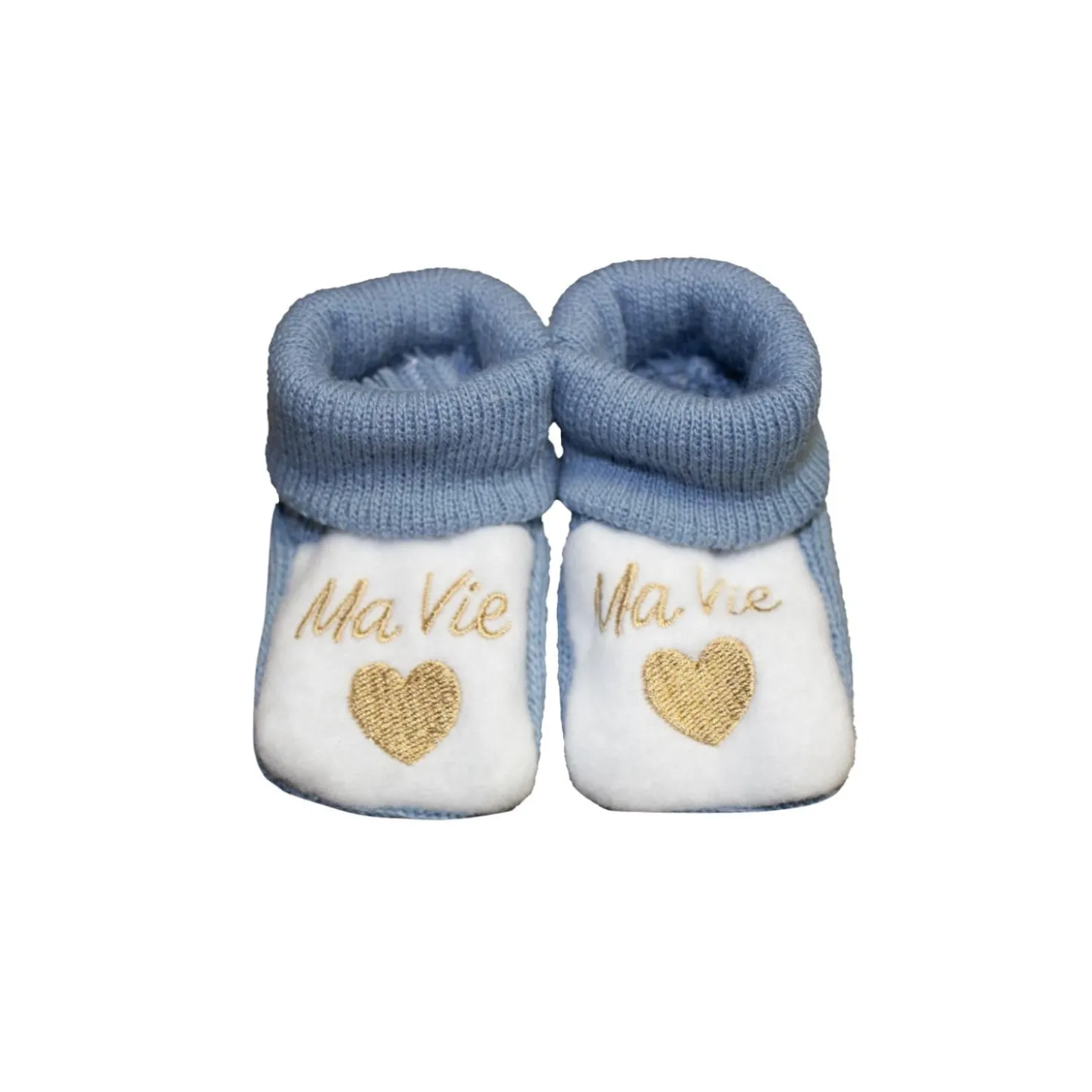 Les Chatounets Chaussons tricot Bleu Jean's Naissance