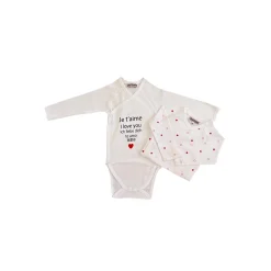 Les Chatounets                    Lot de 2 Bodys MC Cœur    Blanc/Gris            0-6 mois