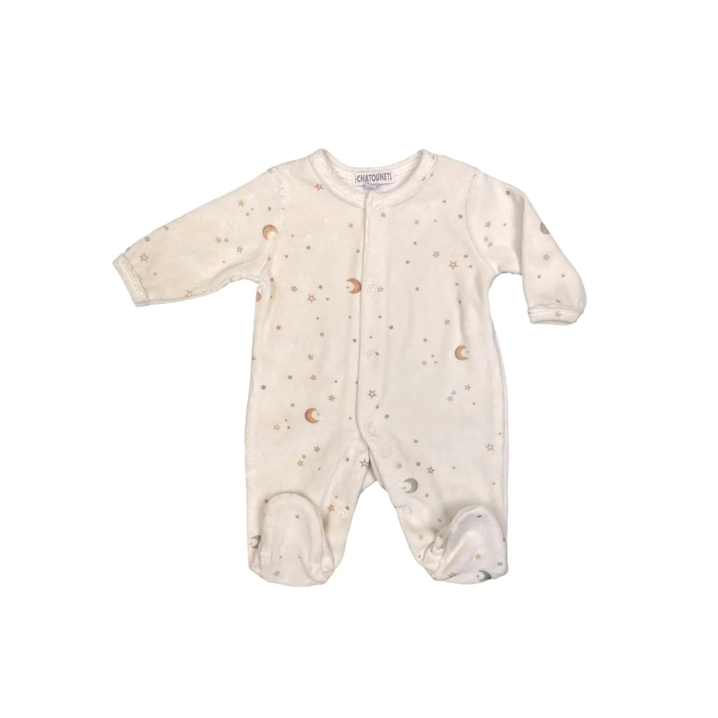 Les Chatounets Pyjama All-over Lune Ecru/Gris
