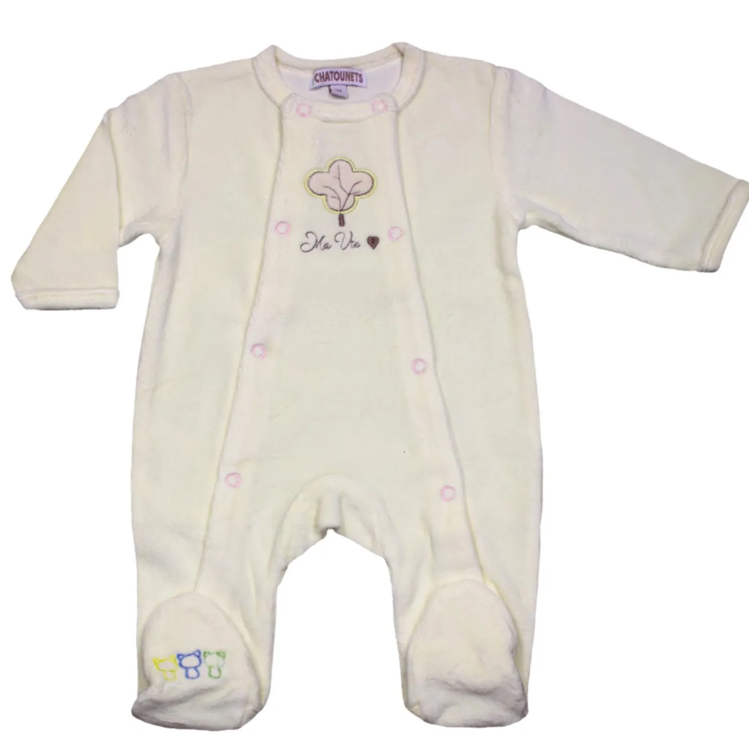 Les Chatounets Pyjama en velours Pieuve Ecru