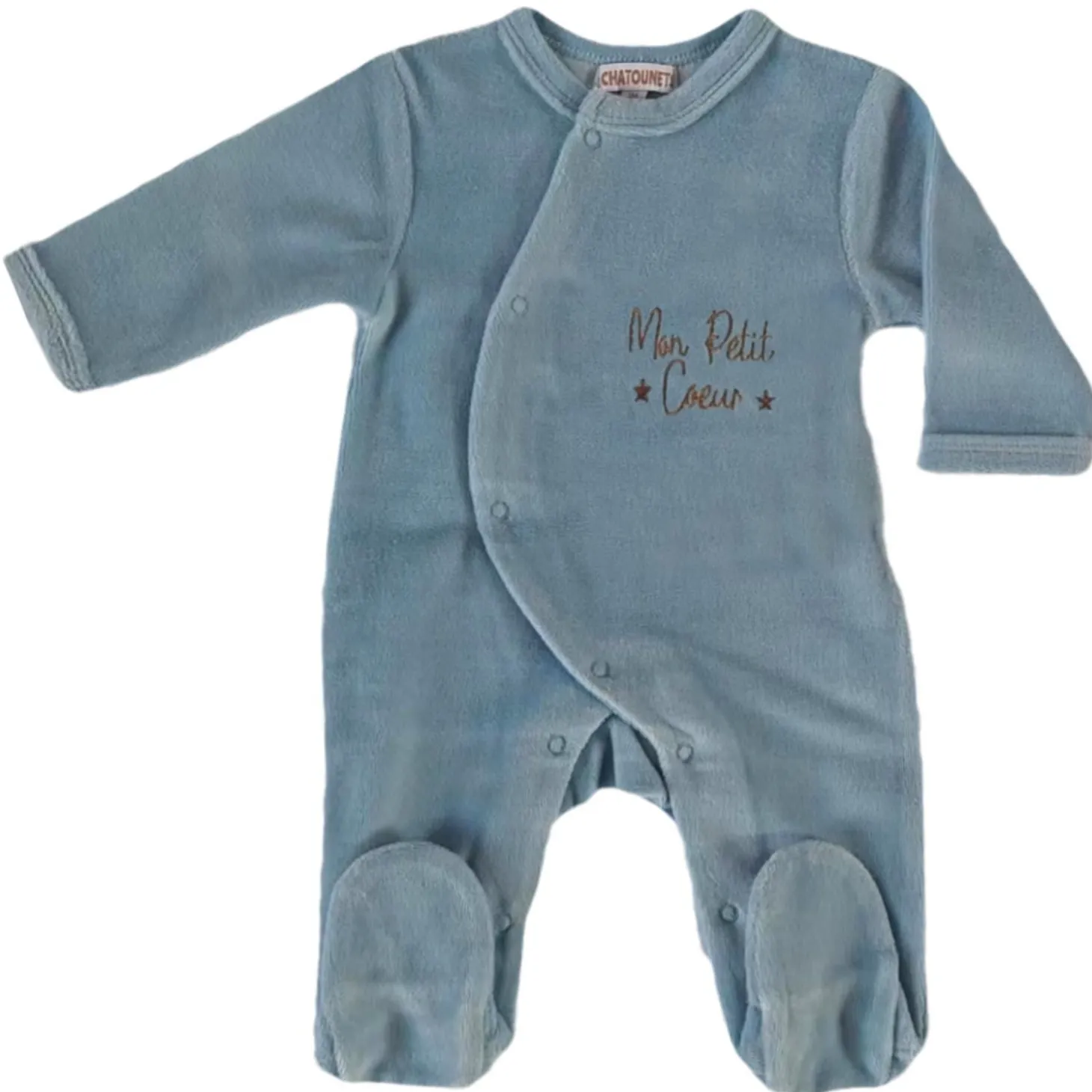 Les Chatounets Pyjama en velours Pieuve Blanc/Rose/Bleu/Vert/Gris 0-1 mois