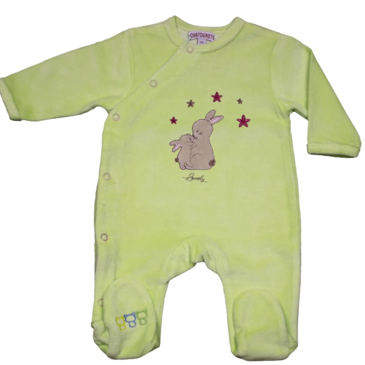 Les Chatounets Pyjama en velours Pieuve Green 0 mois