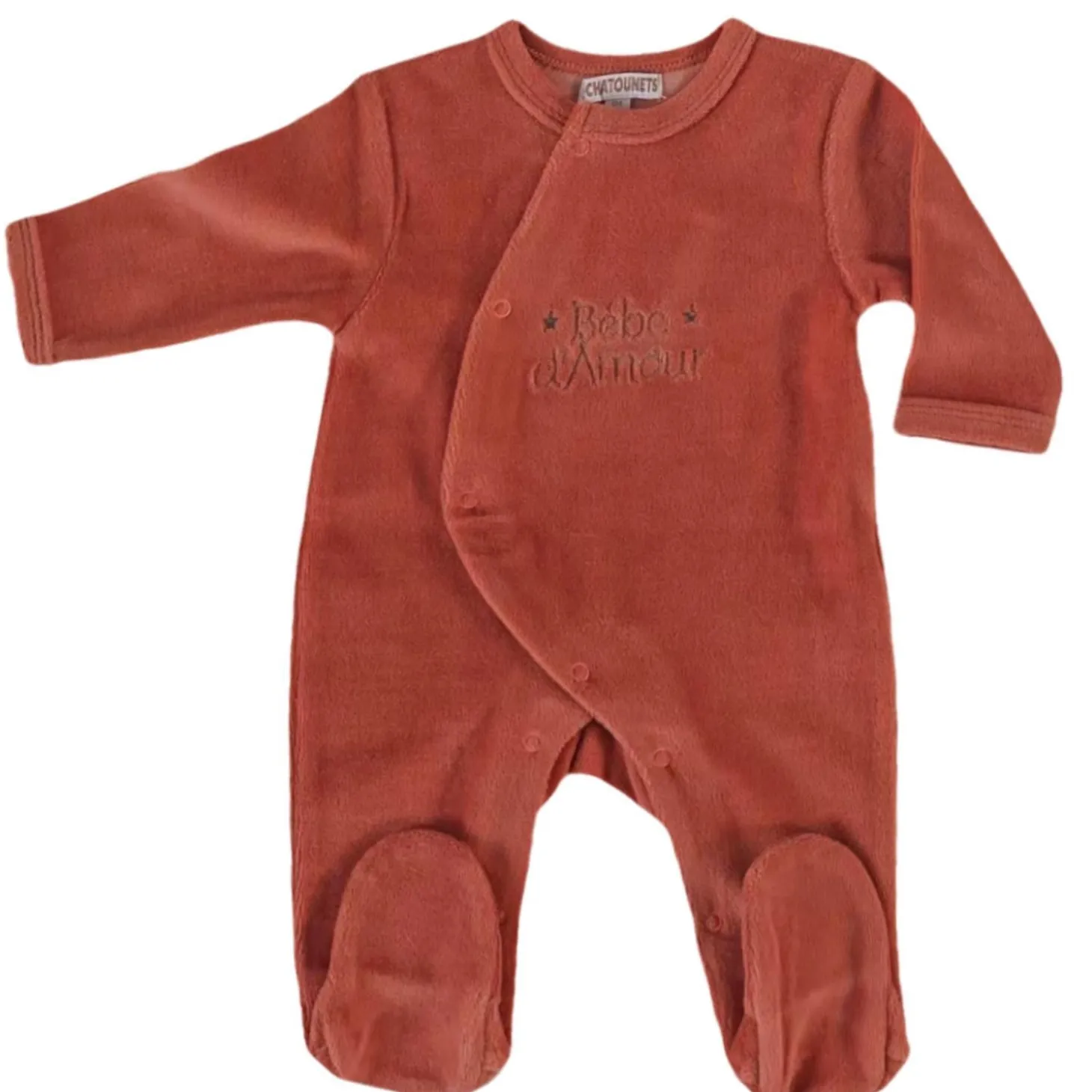 Les Chatounets Pyjama en velours Pieuve Moutarde/Taupe/Framboise/Terracotta/Marine 0-3 mois