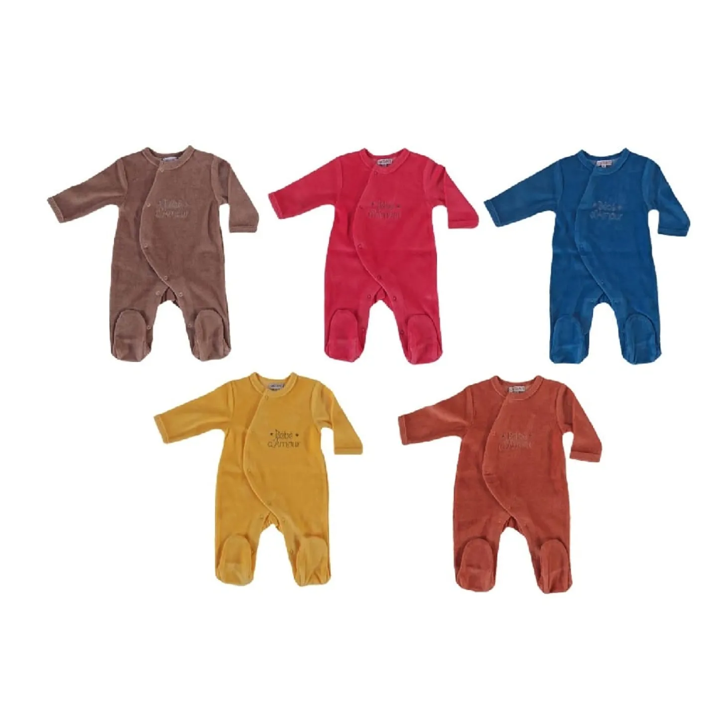 Les Chatounets Pyjama en velours Pieuve Moutarde/Taupe/Framboise/Terracotta/Marine 0-3 mois