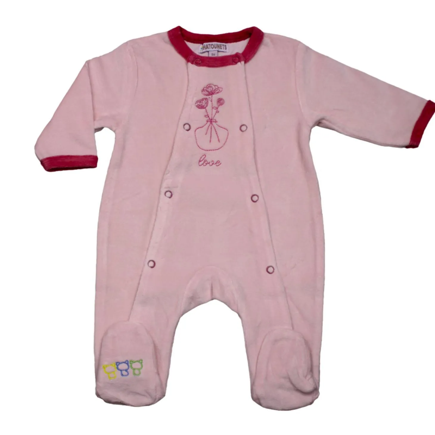 Les Chatounets Pyjama en velours Pieuve Pink 0 mois