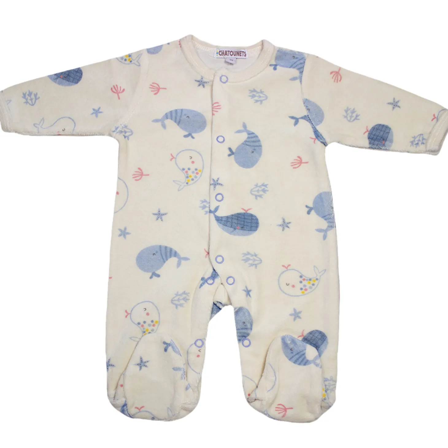 Les Chatounets Pyjama velours Baleine Multicolore