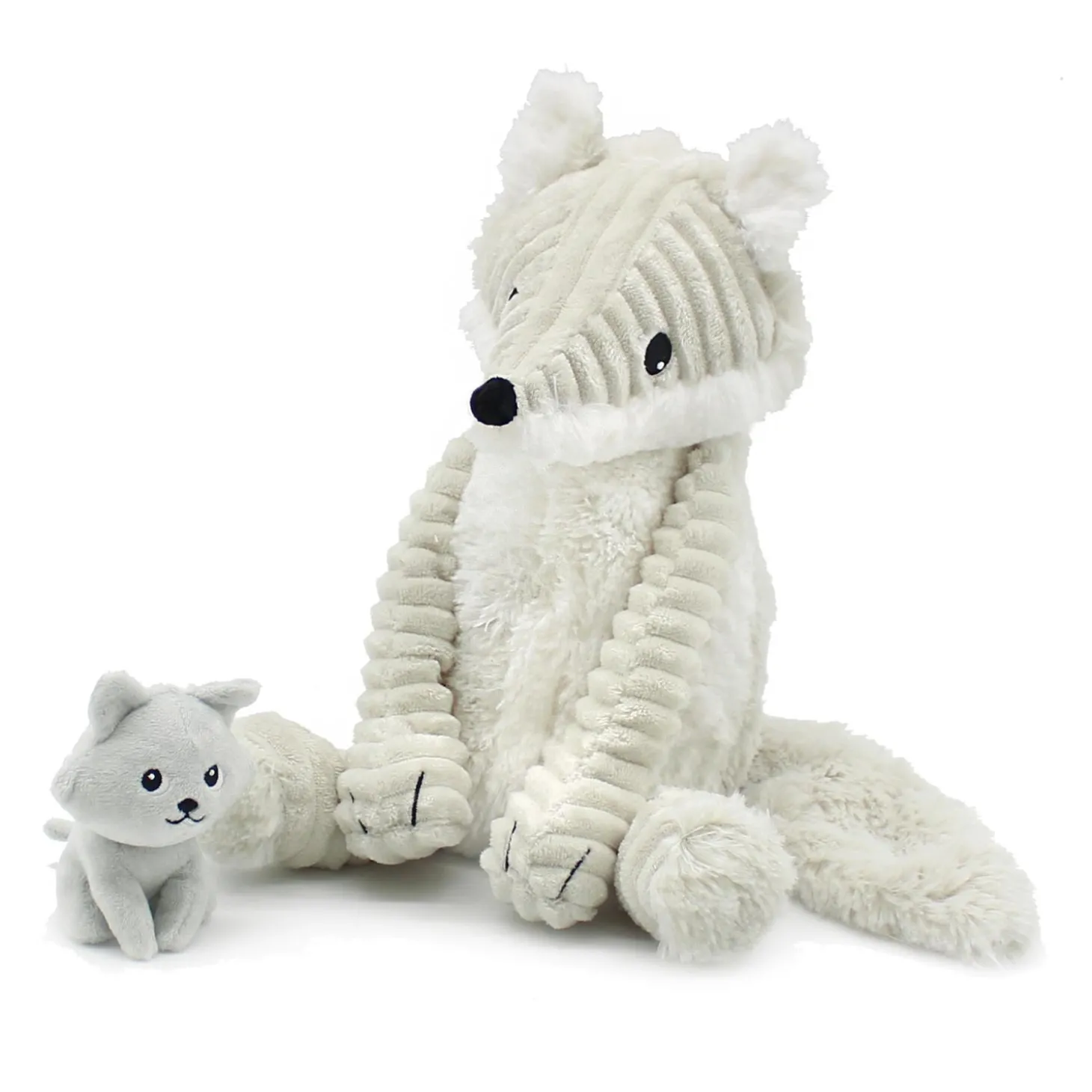 Les Déglingos Peluche Ptipotos Renard Arctique Maman/Bebe Gris Clair