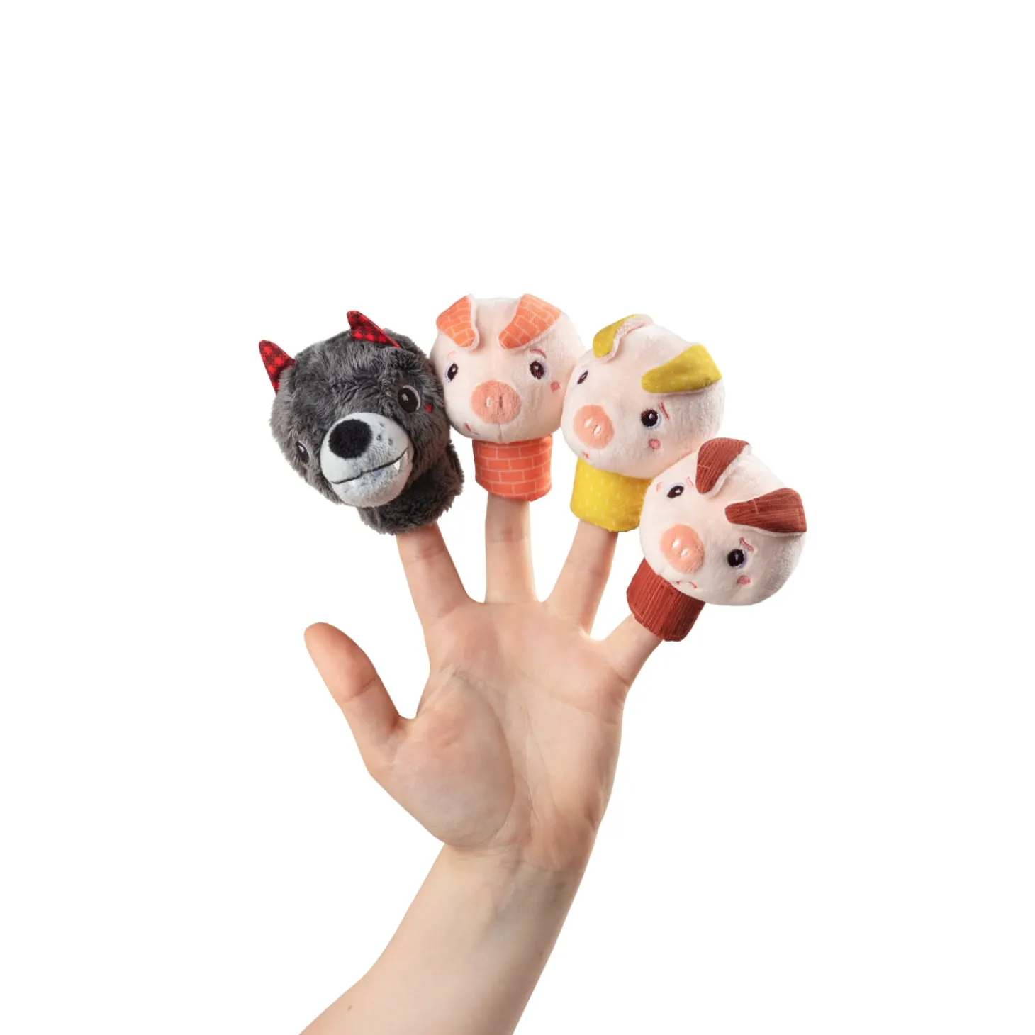 Lilliputiens Marionnettes à doigts le loup et les 3 petits cochons