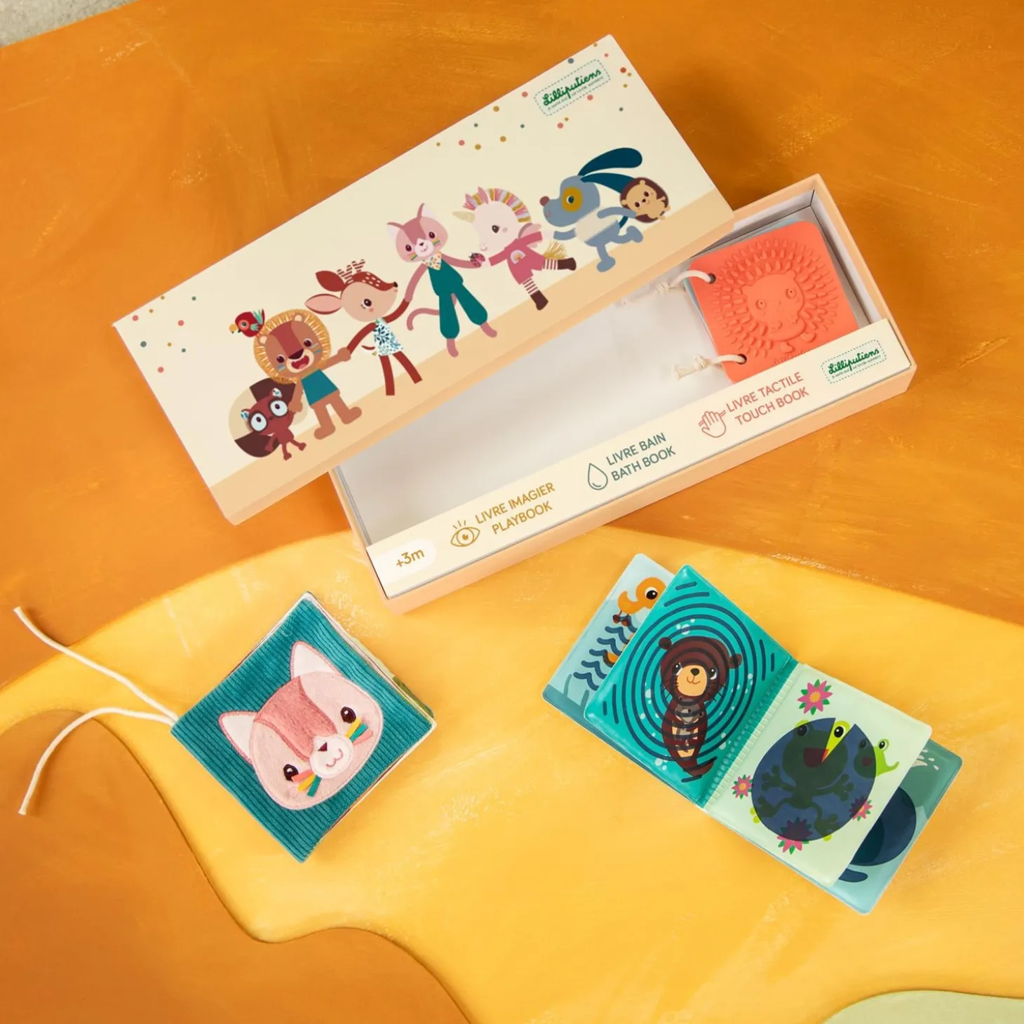 Lilliputiens Set de naissance 3 Livres Sensoriels Jardin Multicolore 03 mois