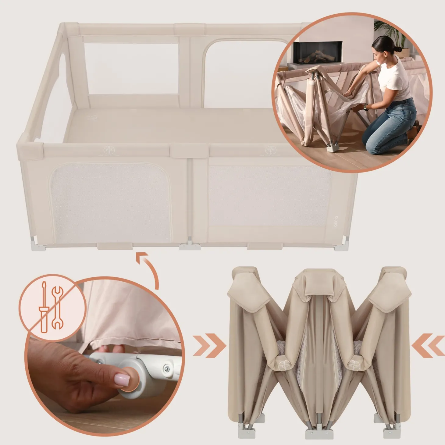 Lionelo Parc bébé Florence Easy Fold Beige Sand du nouveau-né à 4 ans