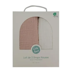Little Band                    Lot de 2 Draps Housse Double Gaze     Écru/Vieux