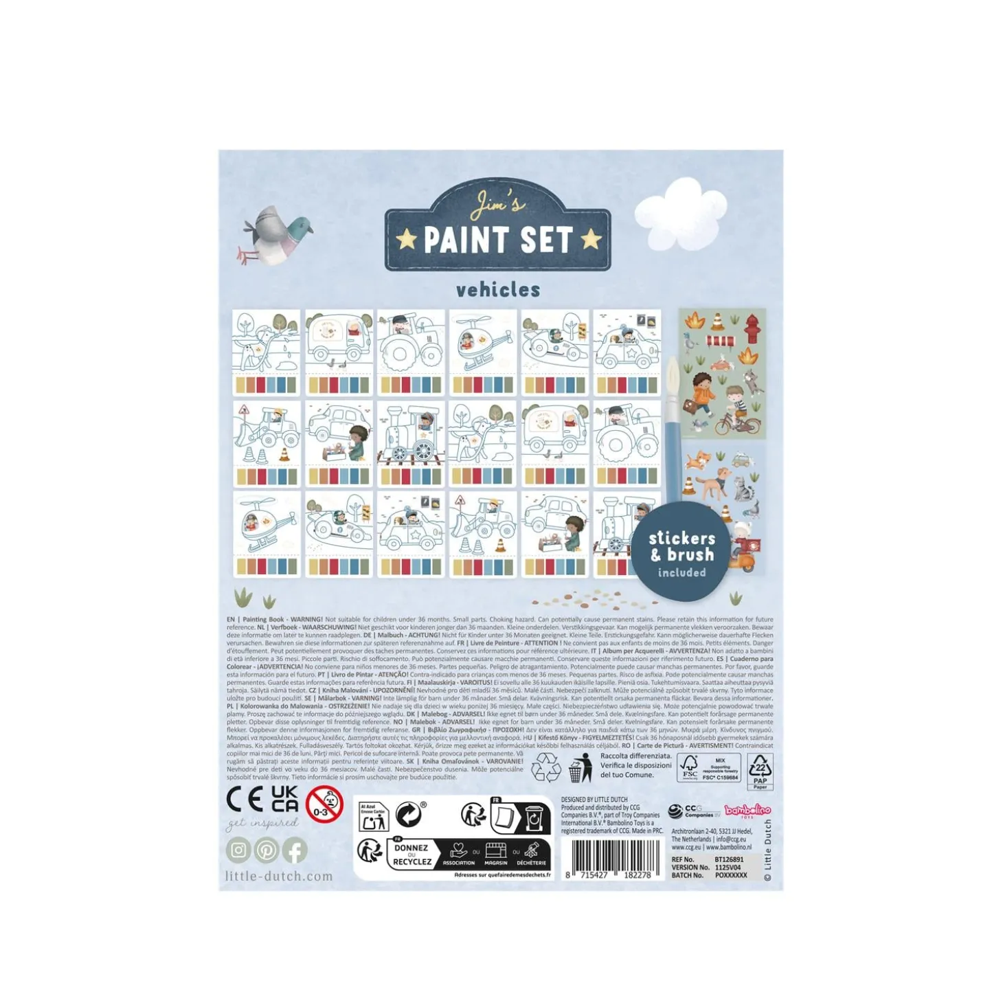Little Dutch Livre de peinture aquarelle Véhicules