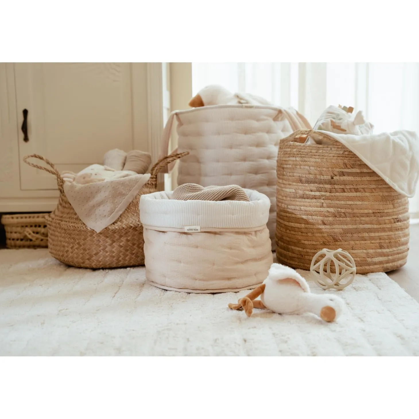 Little Dutch Panier de commode rond grand Pure Soft Beige stripe