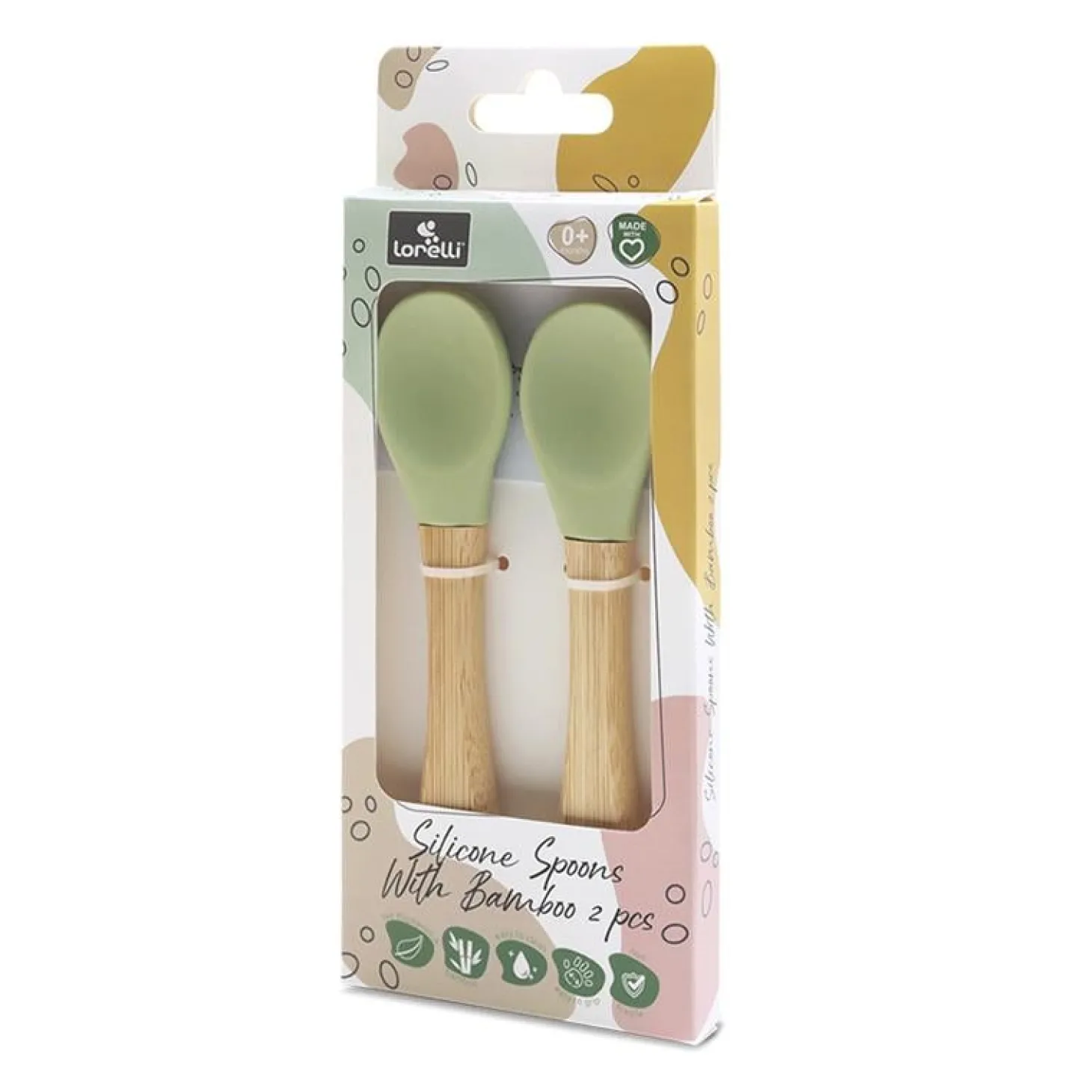 Lorelli Lot de 2 Cuillères Silicones Manche Bambou Vert