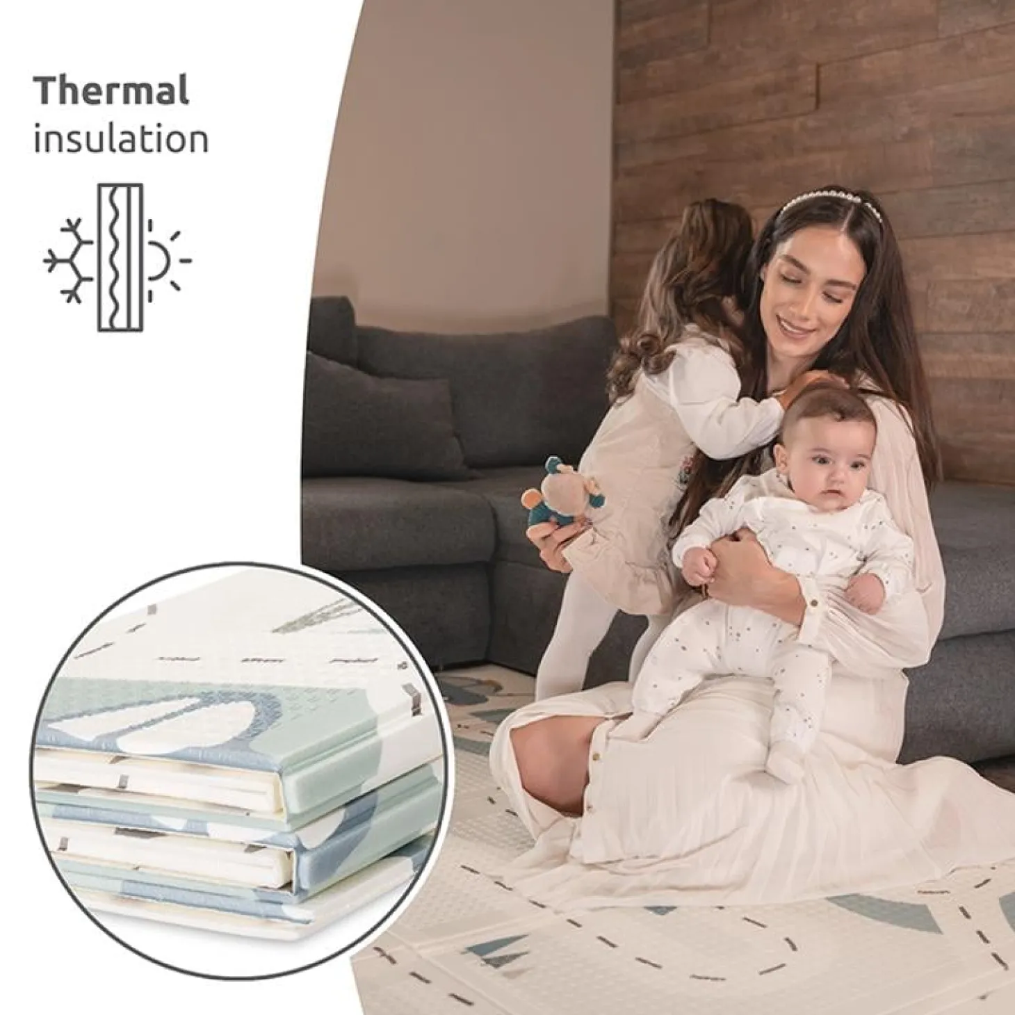 Lorelli Tapis de Jeu Thermique Reversible Pliable Blanc 18 x 200 cm