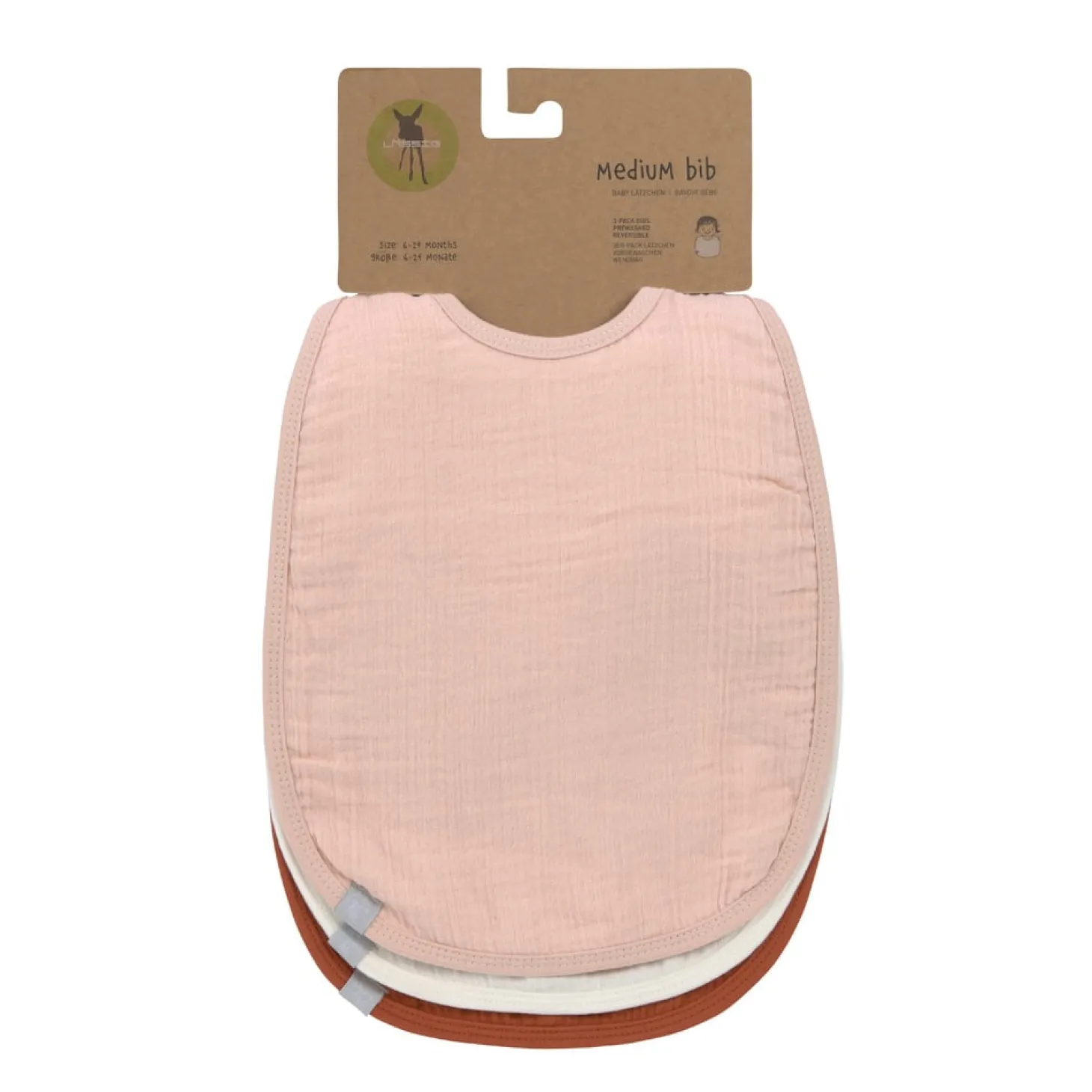 Lässig 3 bavoirs mousseline médium à nouer Vieux rose