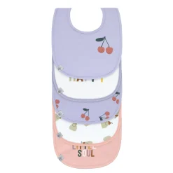 Lässig                    Lot de 5 bavoirs coton bio Happy Fruits    Cerise Lilas/Pêche
