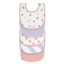 Lässig Lot de 5 bavoirs coton bio Happy Fruits Rose/Lilas Clair
