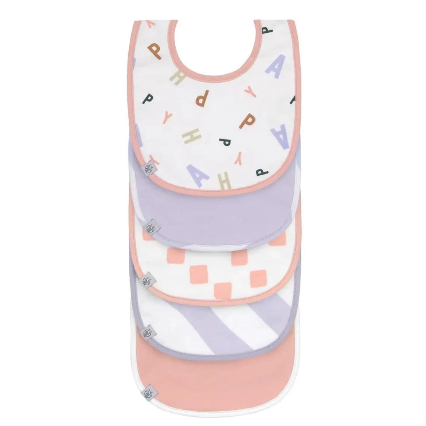 Lässig Lot de 5 bavoirs coton bio Happy Fruits Rose/Lilas Clair
