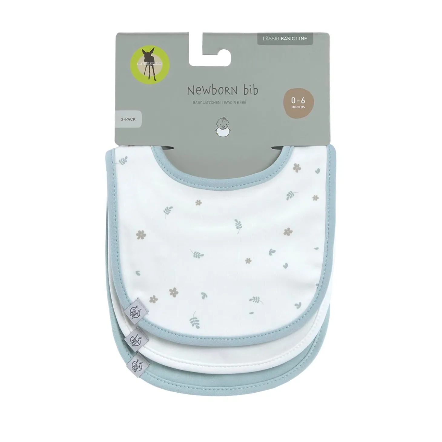 Lässig Lot de 3 bavoirs naissance Floral Bleu