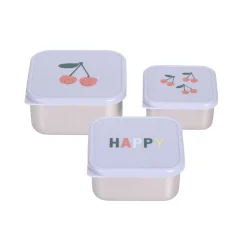 Lässig                    Lot de 3 boîtes à goûter inox Happy Fruits    Cerise Lilas