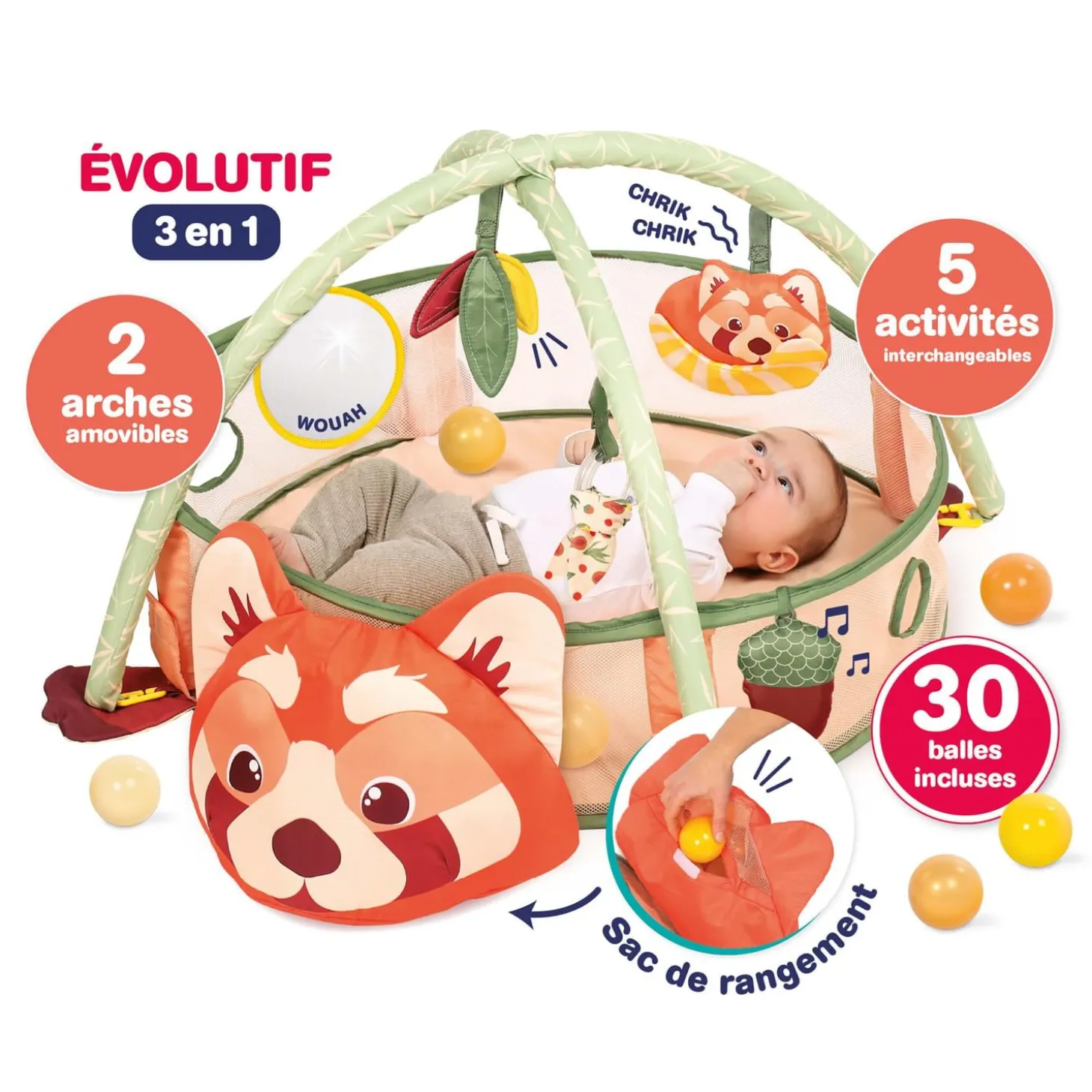 Ludi Tapis et Aire de Jeu Panda Roux Multicolore