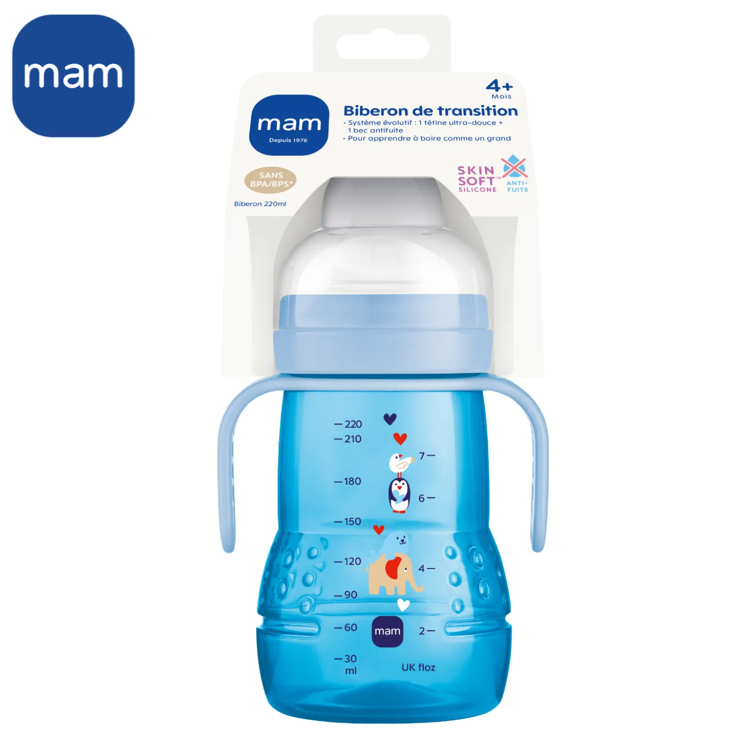 MAM BABY Biberon de transition Bleu 220 ml