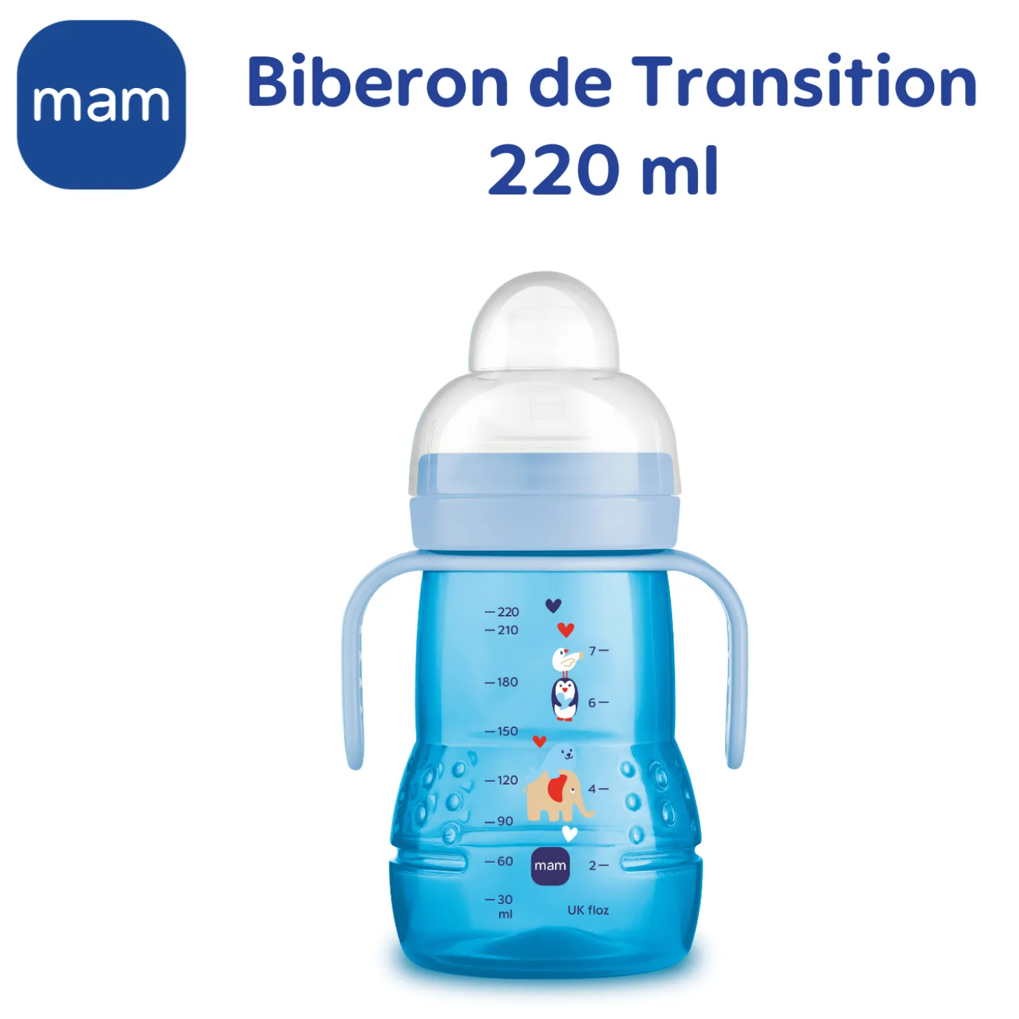 MAM BABY Biberon de transition Bleu 220 ml