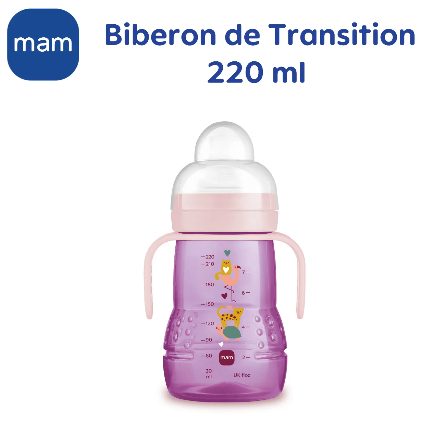 MAM BABY Biberon de transition Rose 220 ml